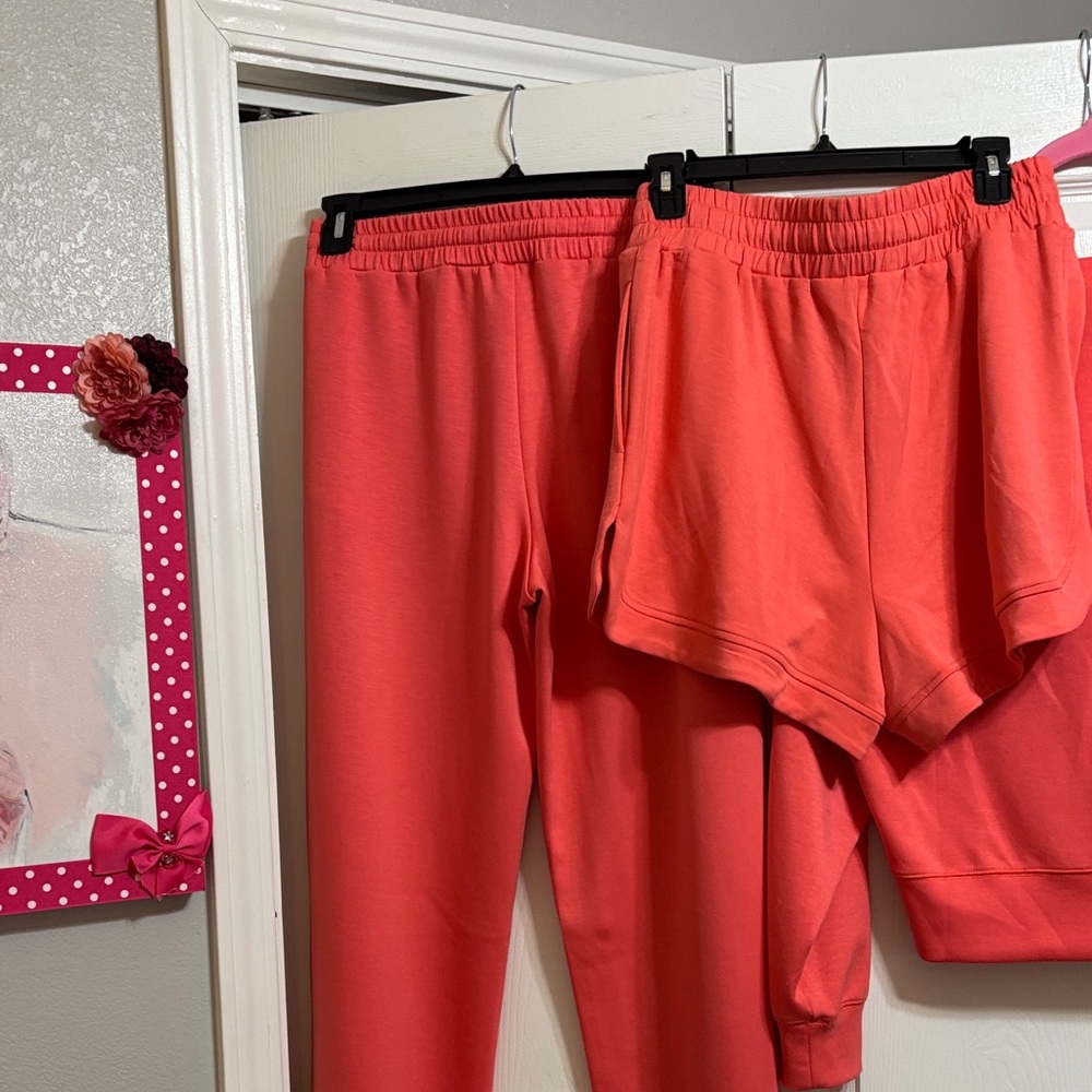 Double Zero Coral Track Pants, Shorts & Sweatshirt Set LIKE NEW WORN ONCE - Picture 13 of 14